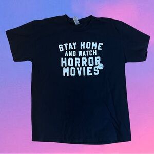 Black Stay Home and Watch Horror Movies Tee Size L